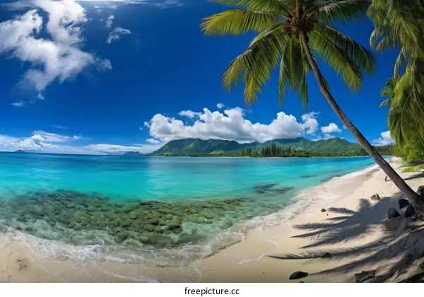 Beach with palm trees and crystal clear water