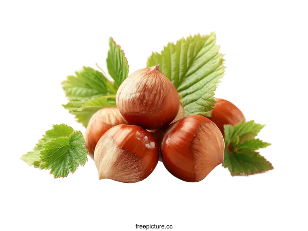 [Transparent Background PNG]Closeup Hazelnuts with Leaves