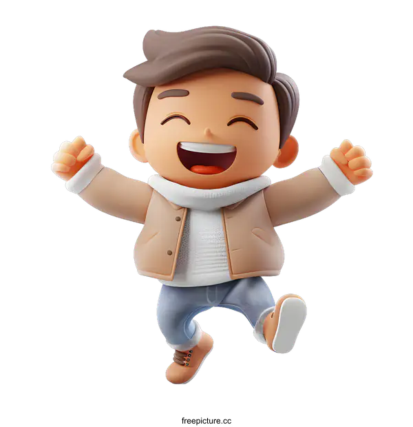 [Transparent Background PNG]Smiling Cartoon Boy Jumping with Joy