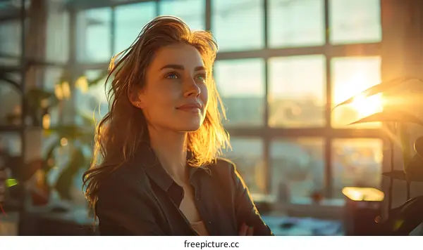 Portrait of a young woman looking out a window