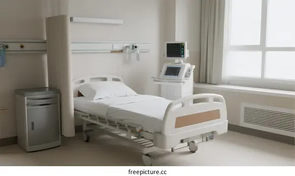 A Modern Hospital Room with Medical Equipment and White Decor
