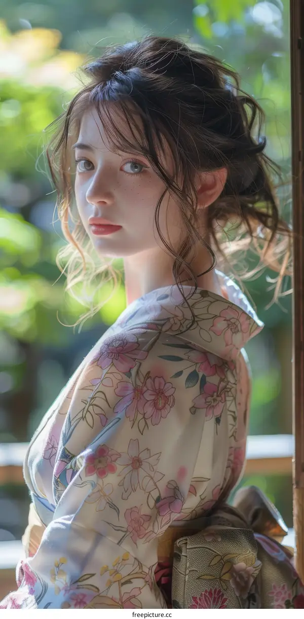 Beautiful Asian Woman in Traditional Japanese Kimono