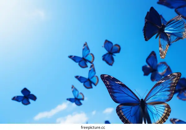 Blue Morpho Butterflies Flying in the Sky