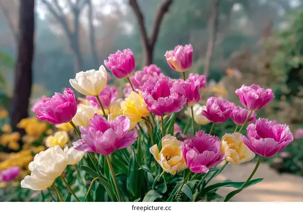 Colorful Tulip Blossoms in a Garden