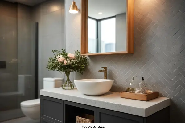 Modern Contemporary Bathroom Vanity with Flowers