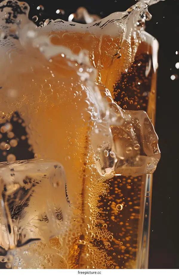 Close Up of Ice Cubes in a Glass of Beer