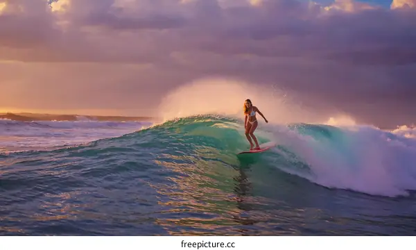 Sunset Surfer at the Ocean Wave