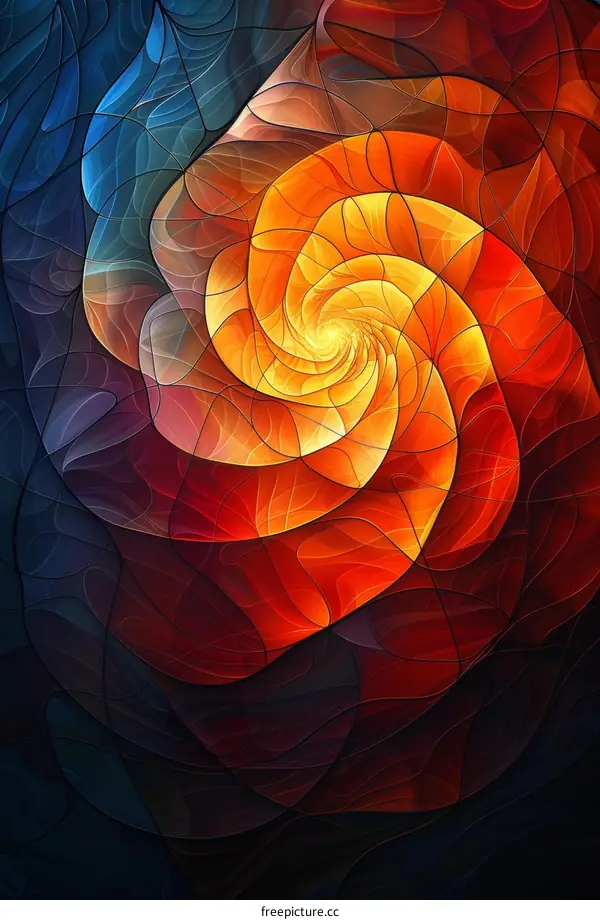 Abstract Colorful Spiral Stained Glass Design