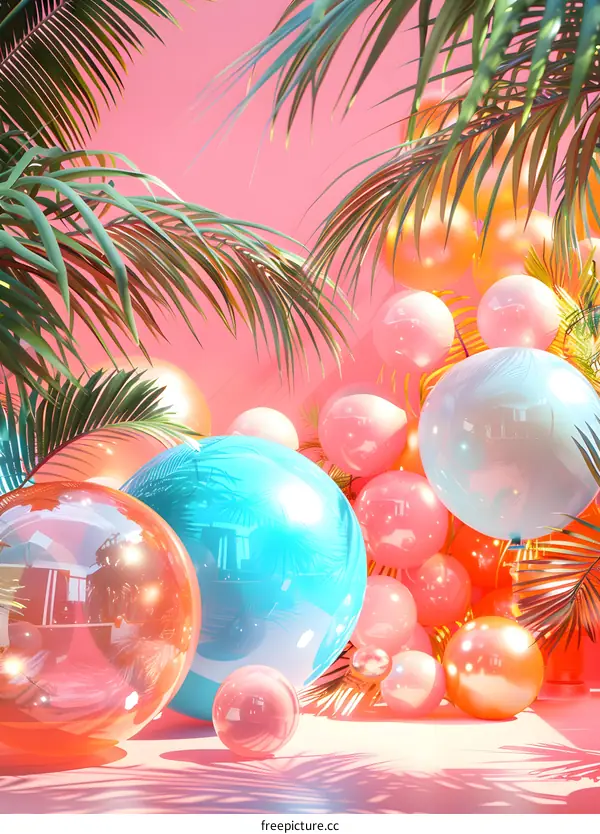 Pink Palm Leaf Balloon Party Backdrop