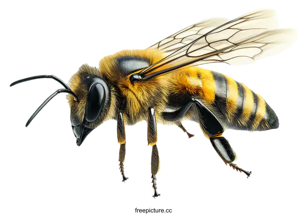 [Transparent Background PNG]Close-up Honey Bee in Flight