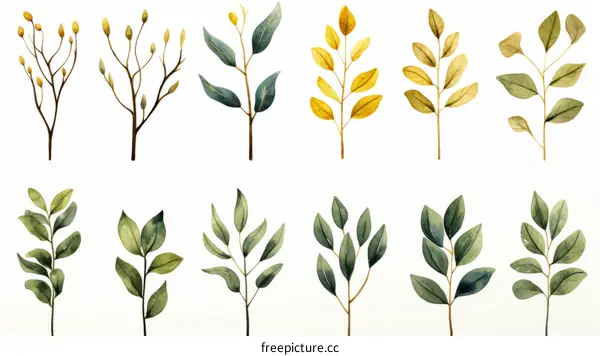 Watercolor Set of Botanical Elements