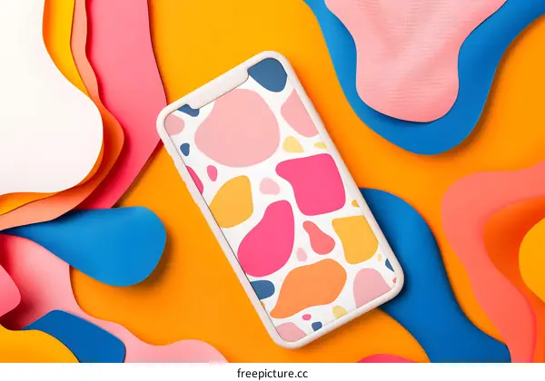 Abstract Phone Mockup with Colorful Paper Background