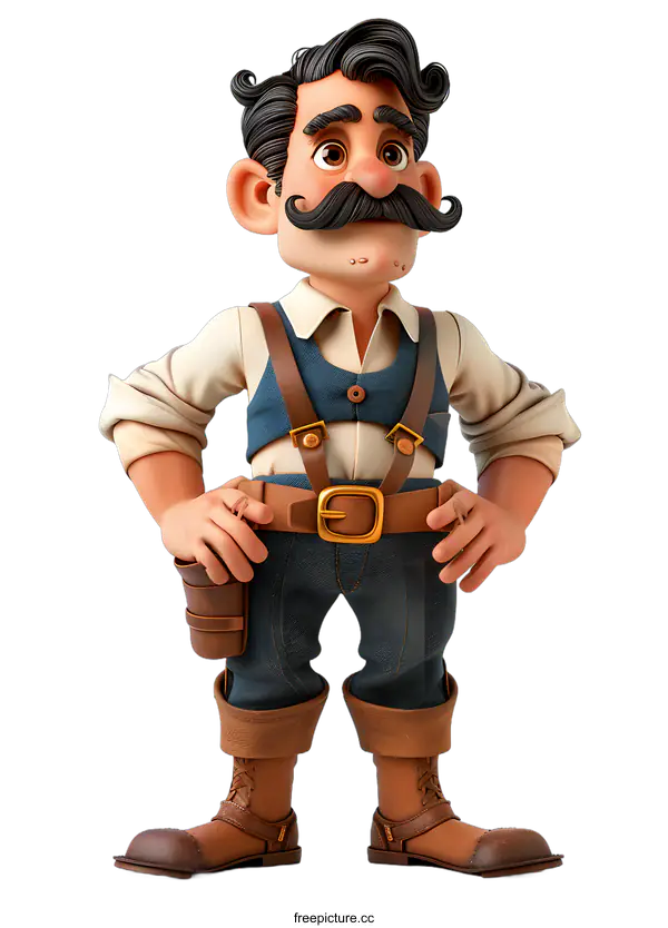 [Transparent Background PNG]Confident Cartoon Man with Mustache