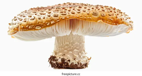 A large brown mushroom with a white stalk