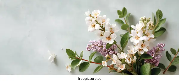 Spring Flowers Arrangement on Light Teal Background