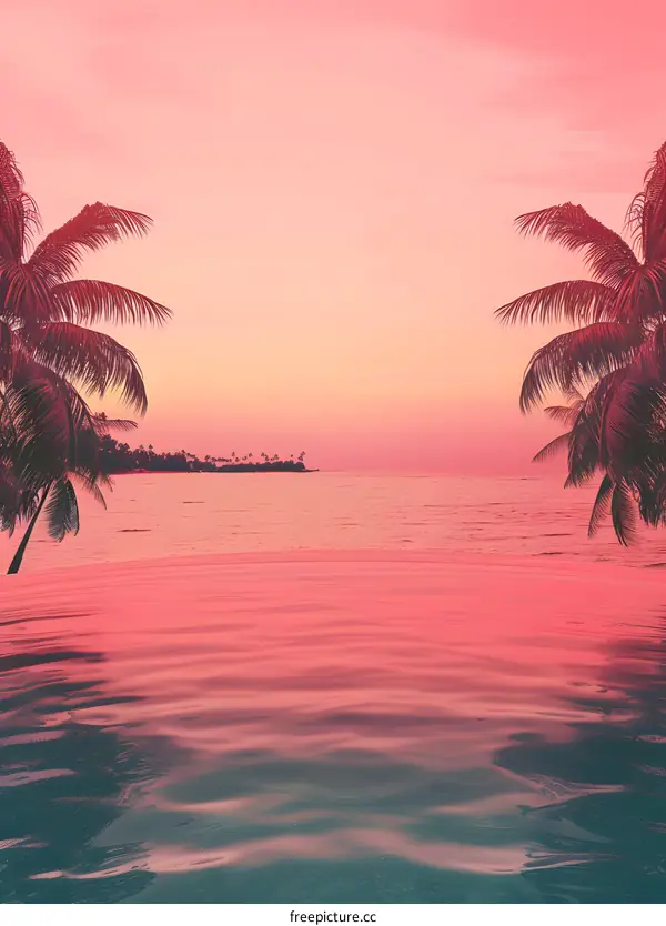 Pink Sunset Over Tropical Beach