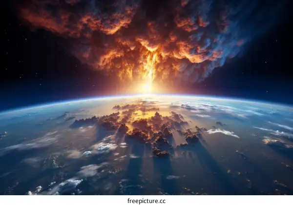 A view of Earth from space showing a large storm