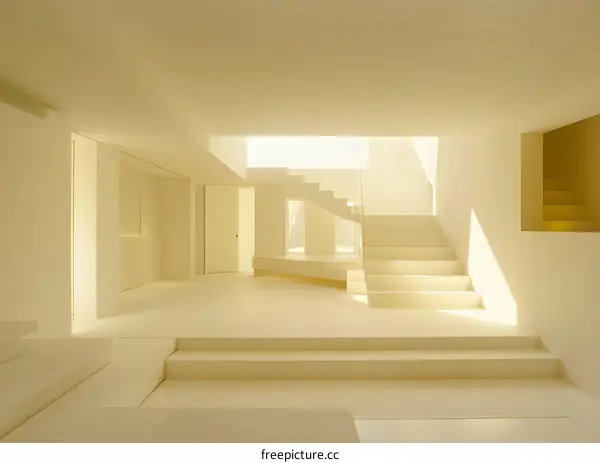 Modern White Minimalist Interior Design With Staircase
