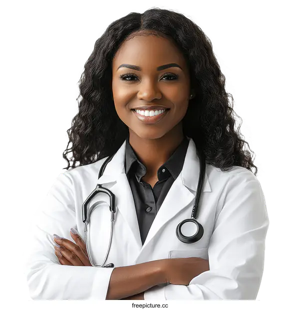 [Transparent Background PNG]Confident African American Female Doctor Portrait