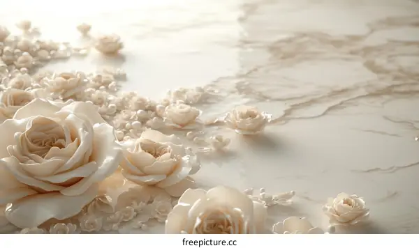 3D illustration of white roses and marble