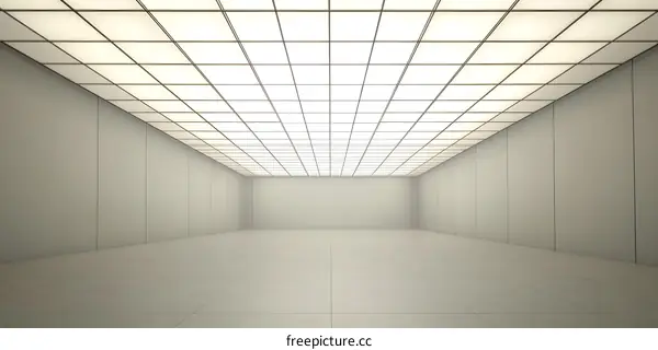 Empty White Room With Grid Ceiling