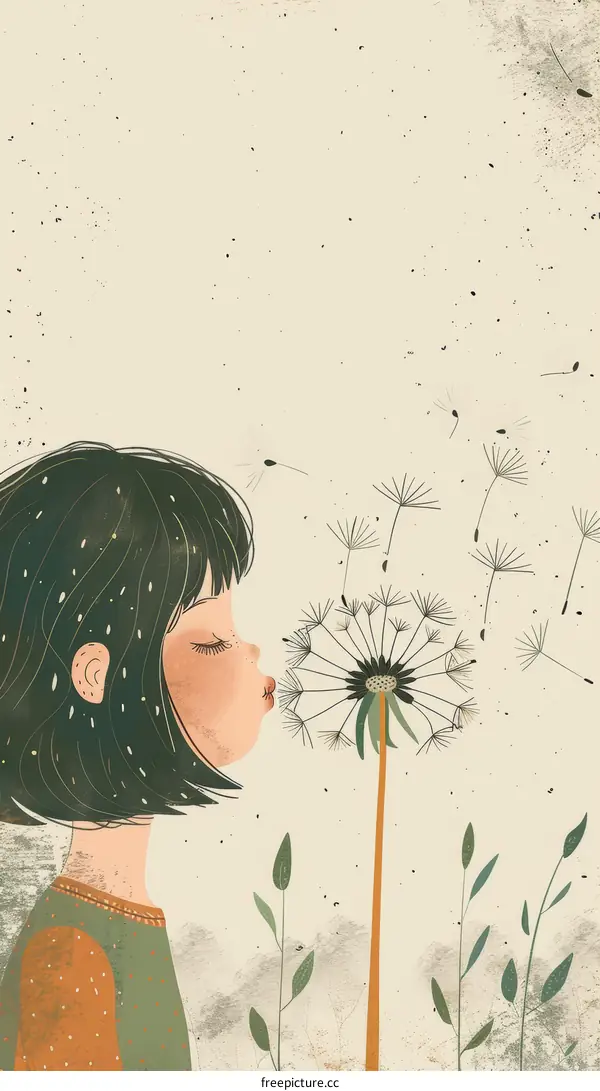 girl blowing dandelion illustration