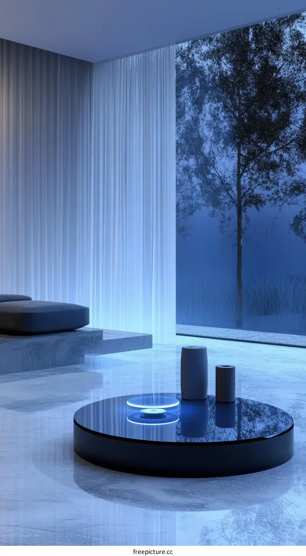 Modern Night Living Room with Floating Coffee Table