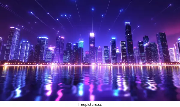 Futuristic Cityscape at Night with Neon Lights