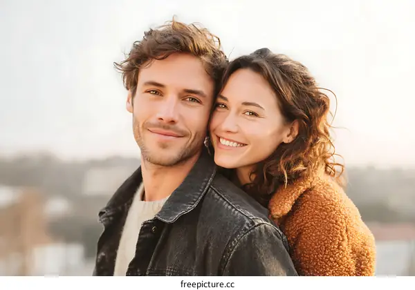 Couple Smiling Close Up Outdoor Portrait