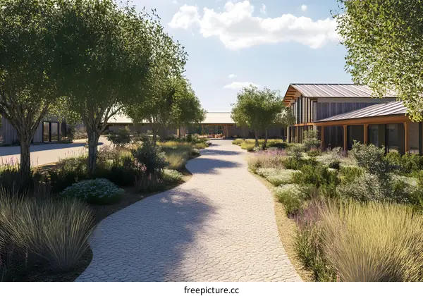 Pathway to Modern Farmhouse with Landscaping