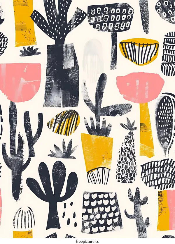 Abstract Cactus Plant Pattern Illustration