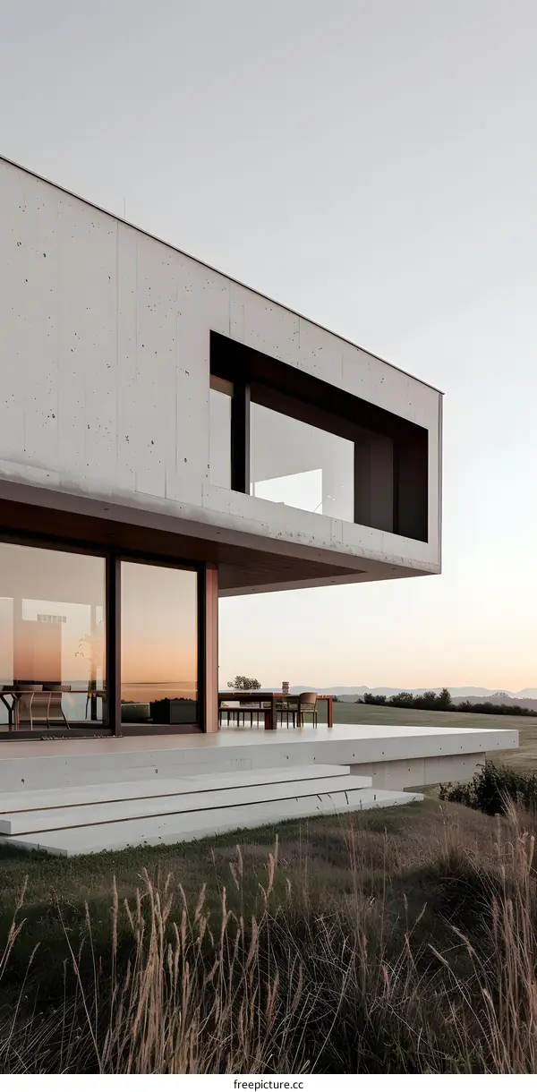 Modern Concrete House with Large Windows