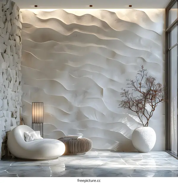 Modern Furniture and 3D Relief Wall Interior Design