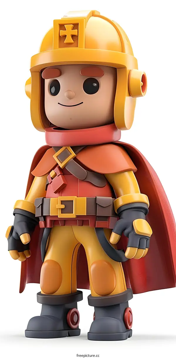 Cartoon Character Design Illustration Of A Superhero Wearing Yellow Helmet And Red Cape