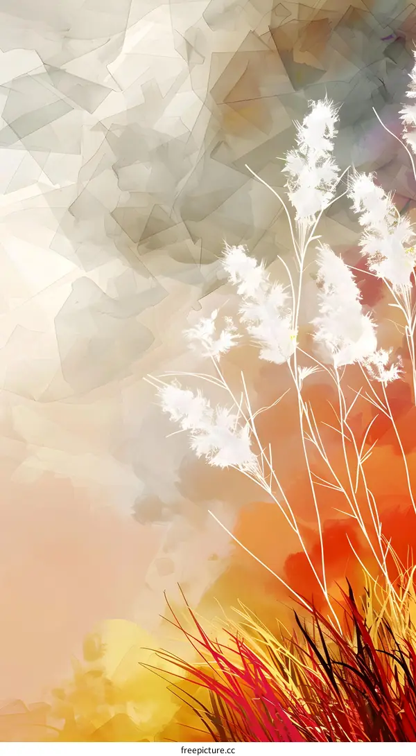 Abstract Watercolor Painting of Grass and Flowers