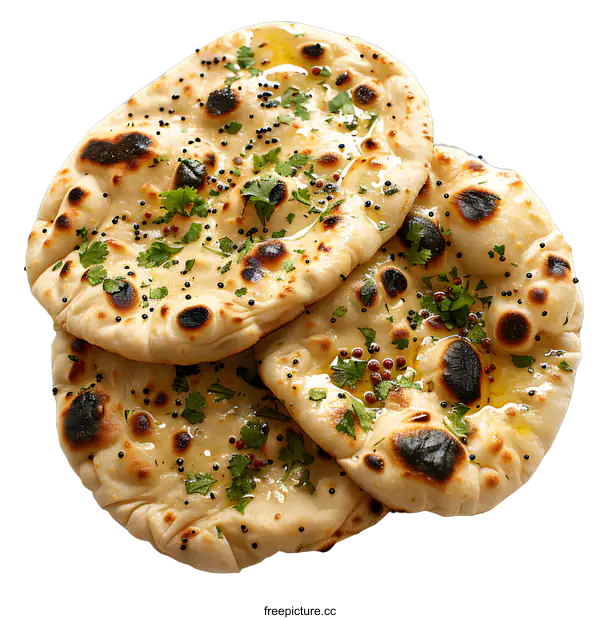 [Transparent Background PNG]Stack of Naan Bread on White Background