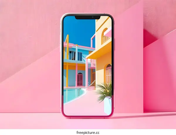 Modern Minimalist Phone Mockup With Colorful Architecture