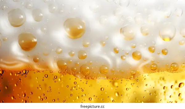 Close Up of Beer with Head and Bubbles