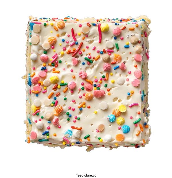 [Transparent Background PNG]A square cake with rainbow sprinkles