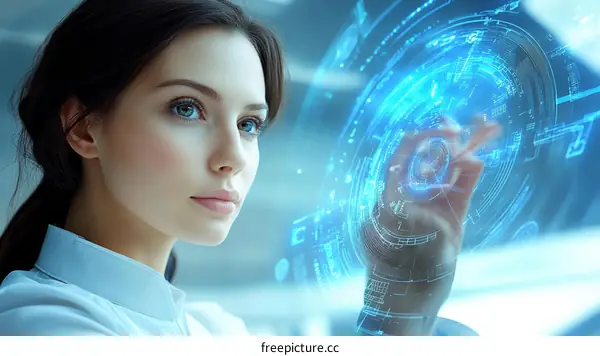 Female Engineer Interacting with Holographic Interface