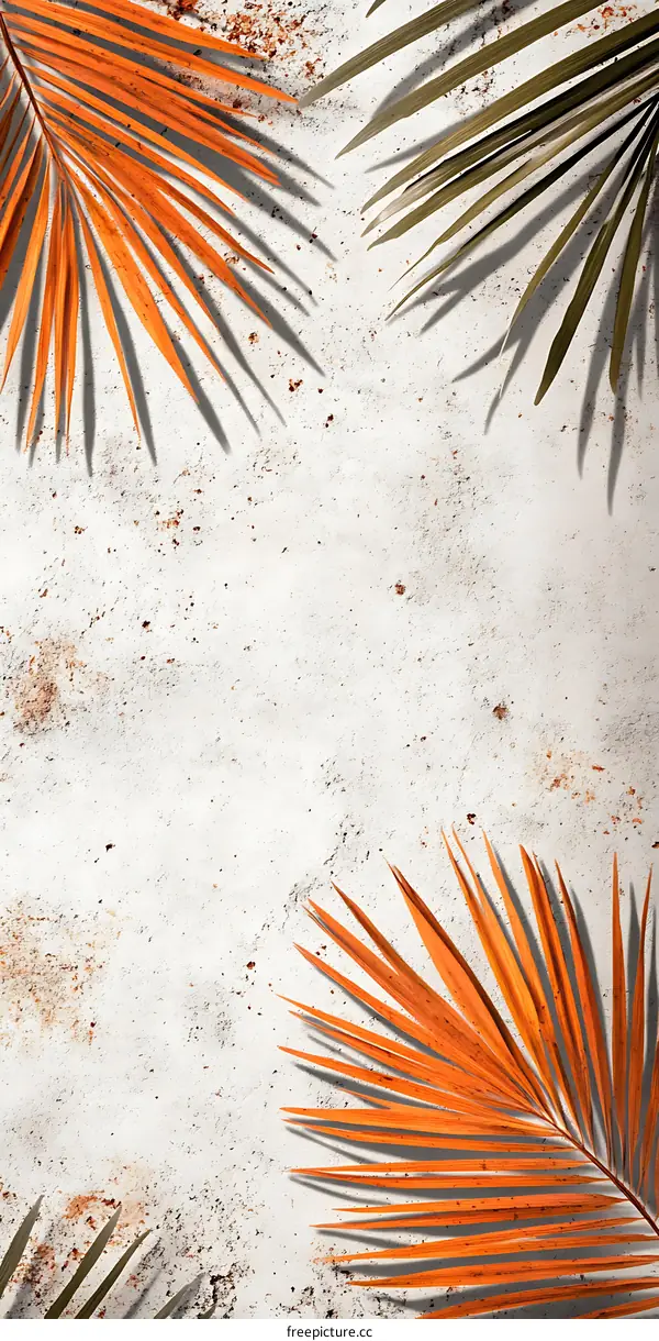 Tropical Palm Leaf on a White Rustic Background