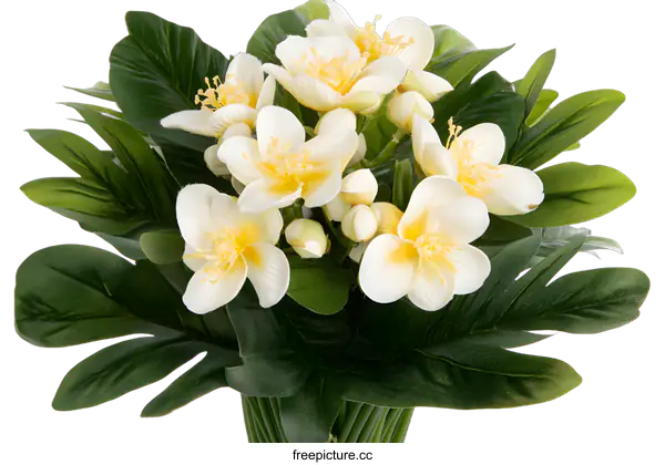 [Transparent Background PNG]White Flowers Bouquet Green Leaves Isolated