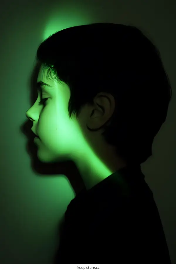 Green Light Silhouette Portrait of a Young Person