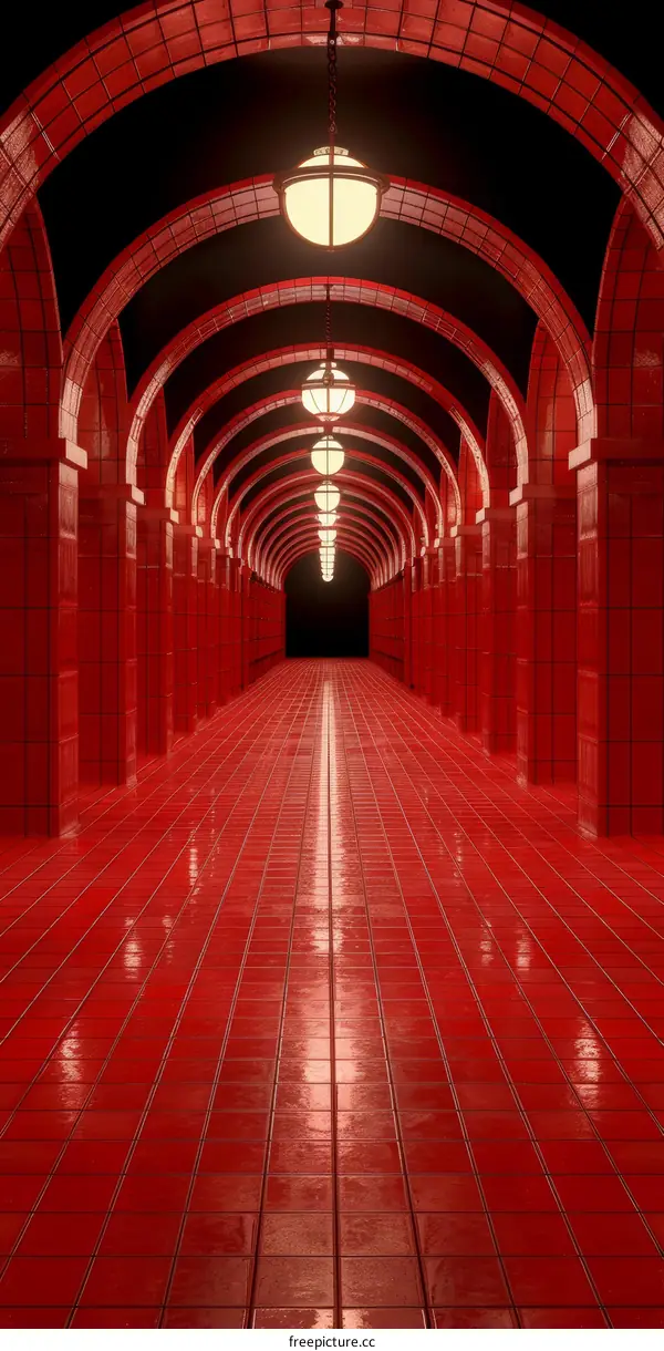 liminal space red hallway
