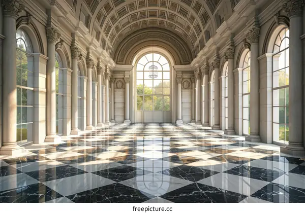 Grand Hall with Checkered Marble Floor
