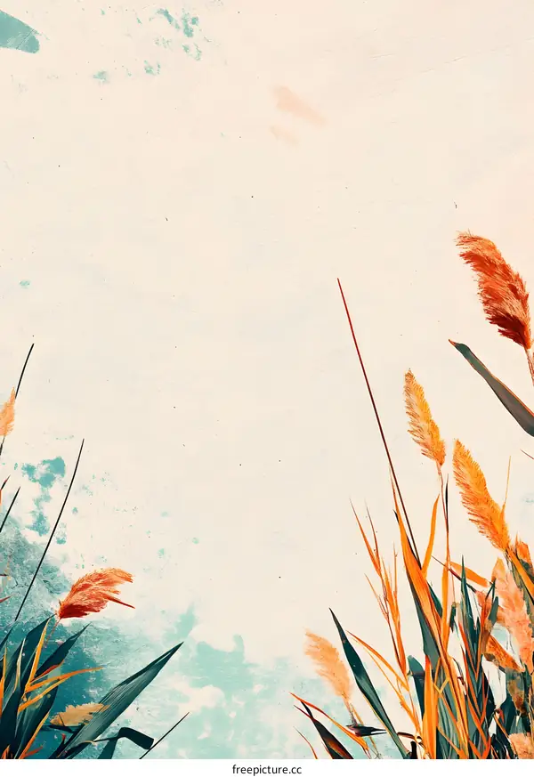 Minimalist Background with Grasses and Abstract Paint