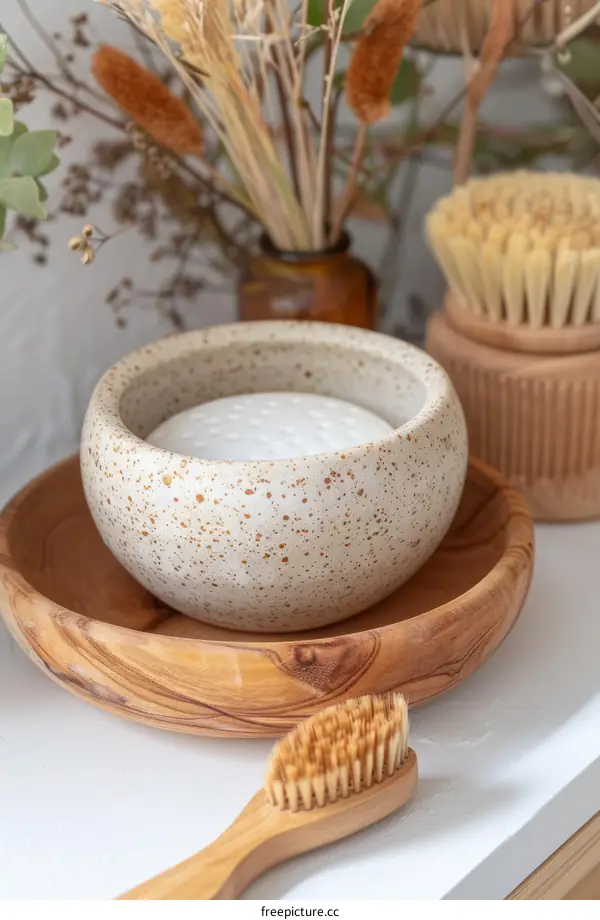 Natural handmade soap and wooden soap dish