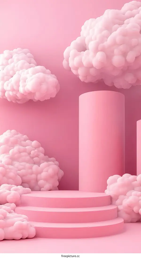 Pink Cloud Display Stage Illustration