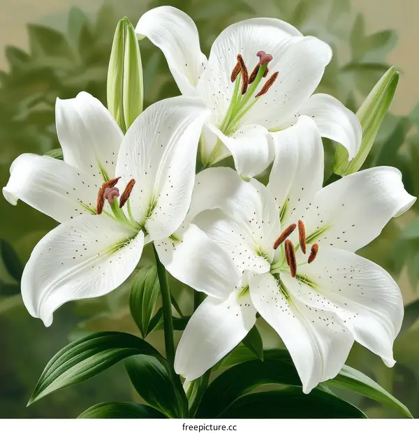 Beautiful White Lilies in Close-up