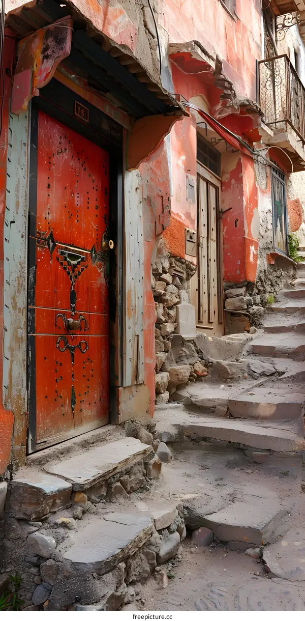 Old Red Door and Stone Steps